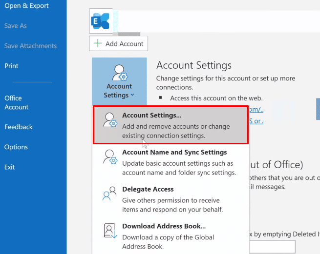 click on Account Settings from the Account Settings drop-down menu | What is the Outlook Yellow Triangle?