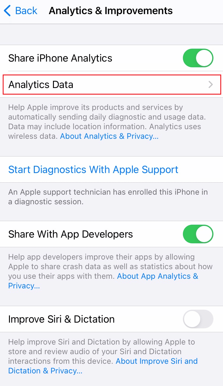 Tap on Analytics Data