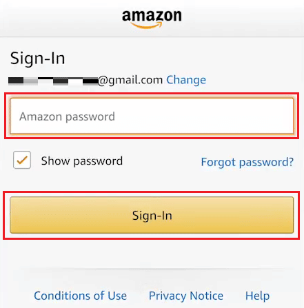 enter the Amazon password and tap on Sign-In | How Can You Recover Your Amazon Account