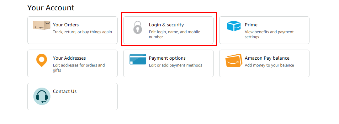 Under the Your account menu, click on Login & security option