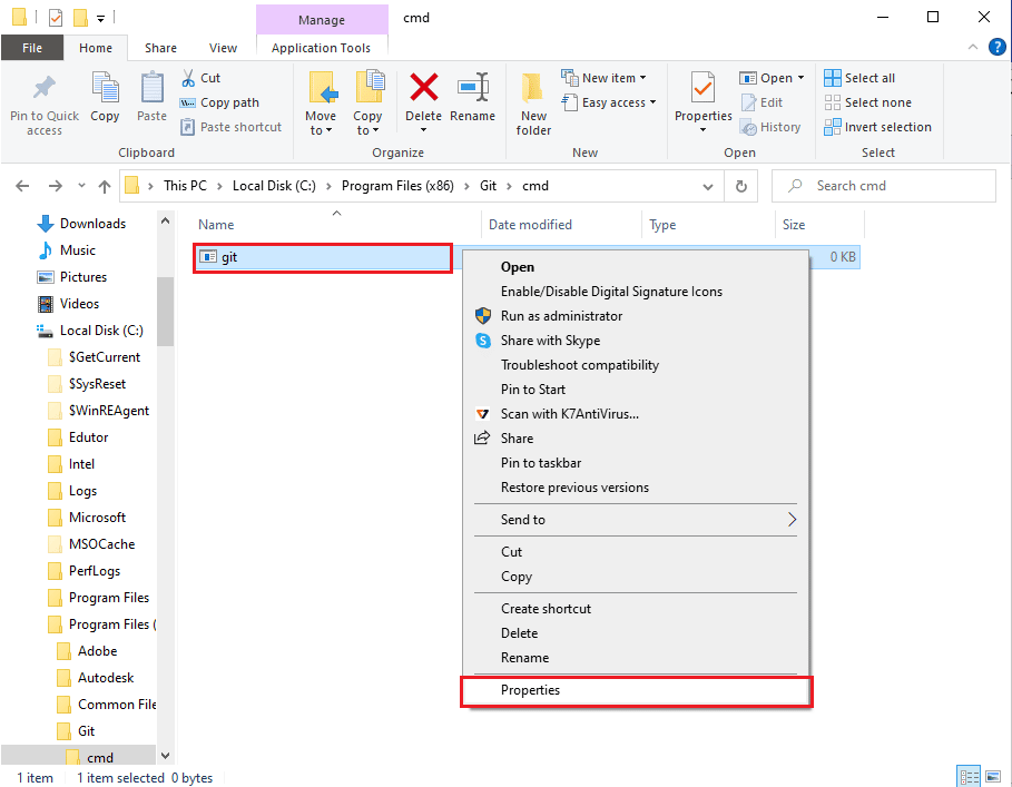 click on the Properties option in the list