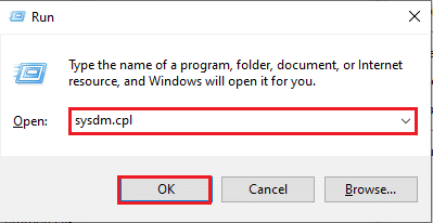 type the sysdm.cpl and click on the OK button