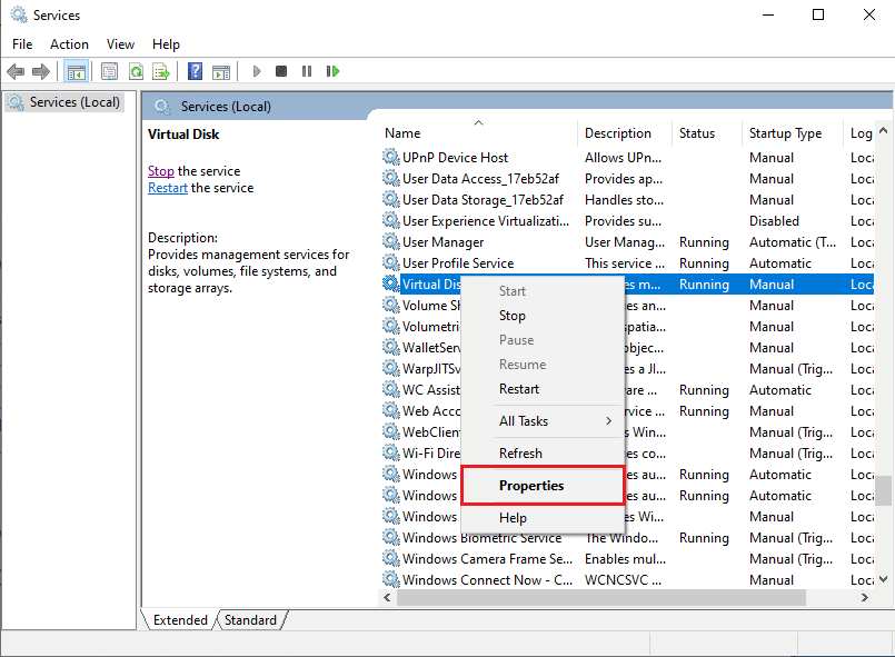 right click on Virtual Disk and click on Properties. Fix Error Code 490 01010004 in Windows 10