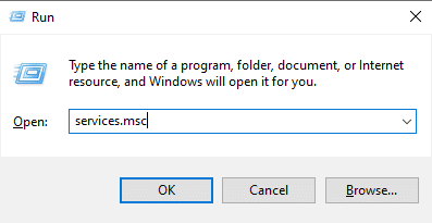 type services.msc in run dialog box. Fix Error Code 490 01010004 in Windows 10