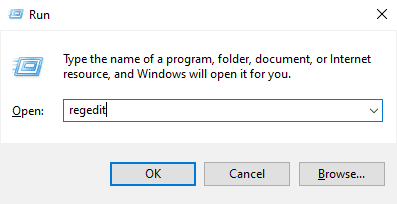 type Regedit in run dialog box. Fix vds provider Error Code 490 01010004 in Windows 10
