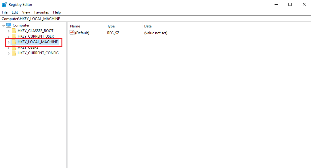navigate and click on HKEY LOCAL MACHINE 