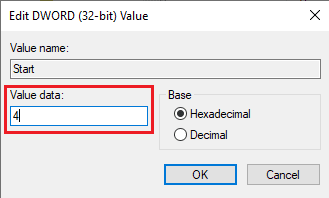 Change the value data to 4