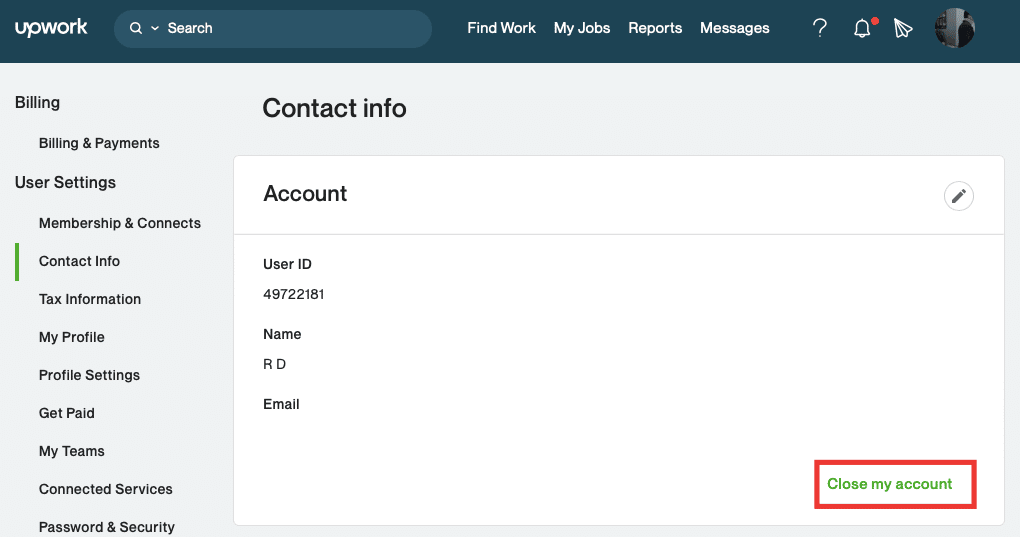 click on close my account. How to Delete Upwork Account