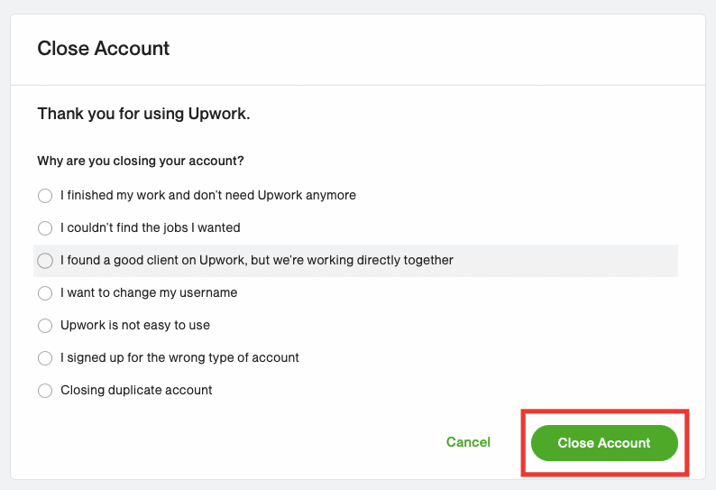 provide a reason and click on close my account