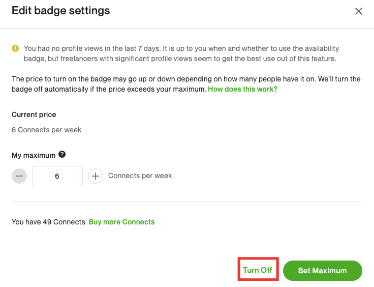click on turn off. How to Delete Upwork Account