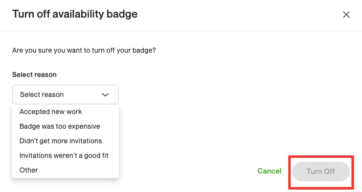 select a reason and click on turn off