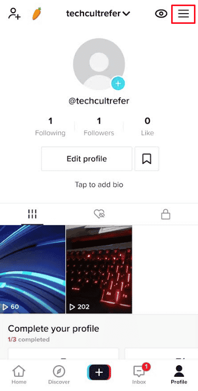 Tap on the hamburger icon at the top right corner