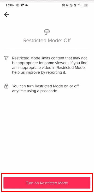 Tap on Turn on Restricted Mode | Is There a Kid Version of TikTok?