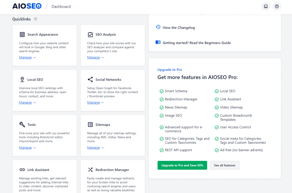 AIOSEO dashboard