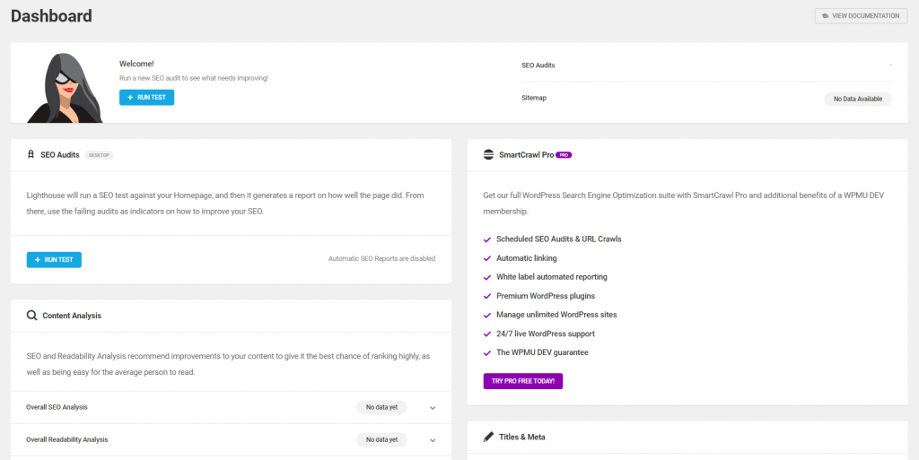 SmartCrawl dashboard
