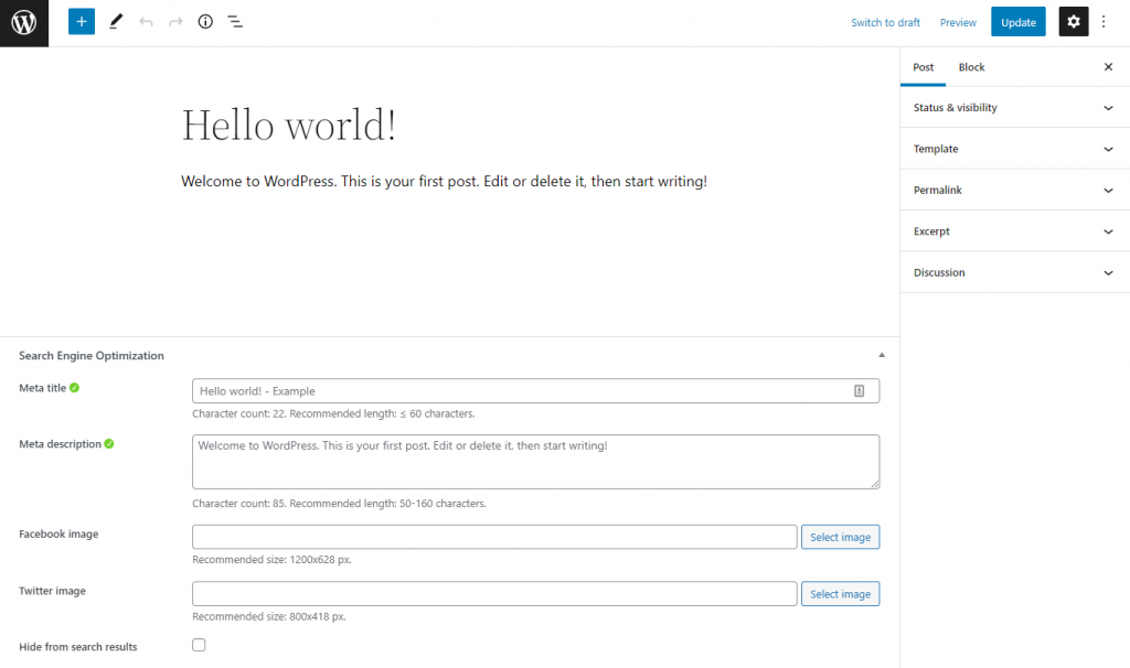 Slim SEO editor