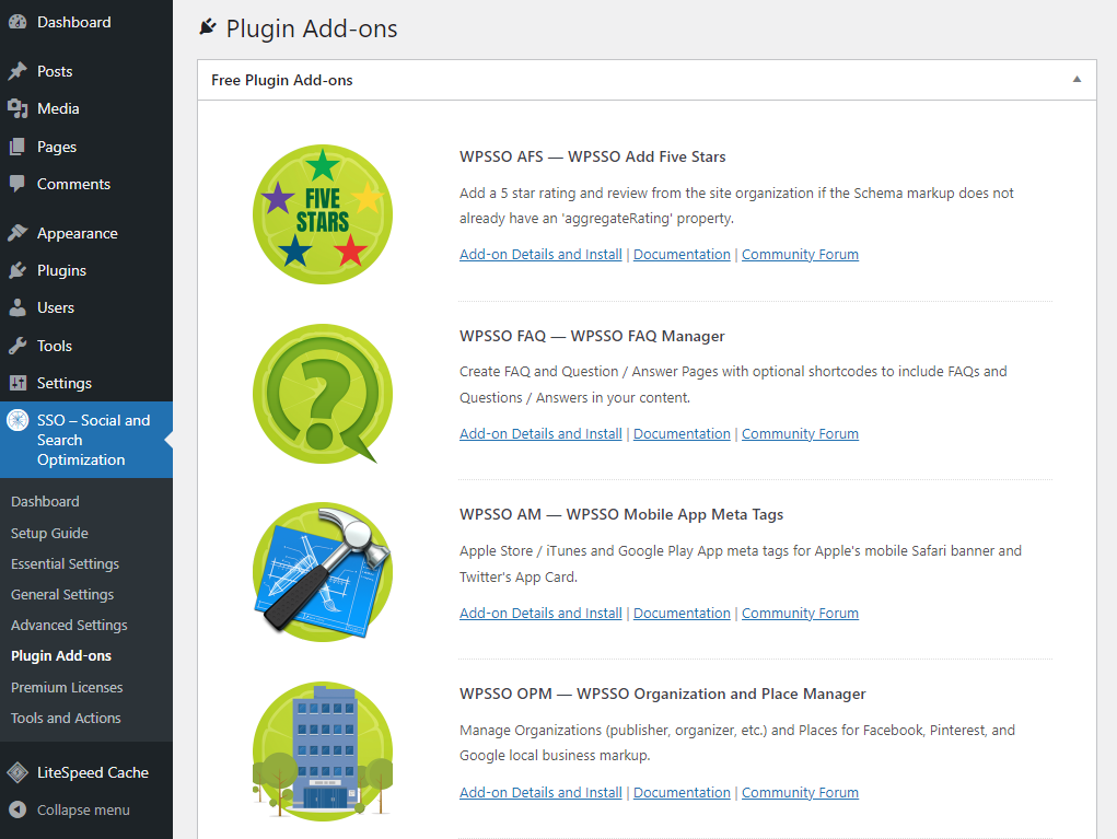 WPSSO free plugin add-ons