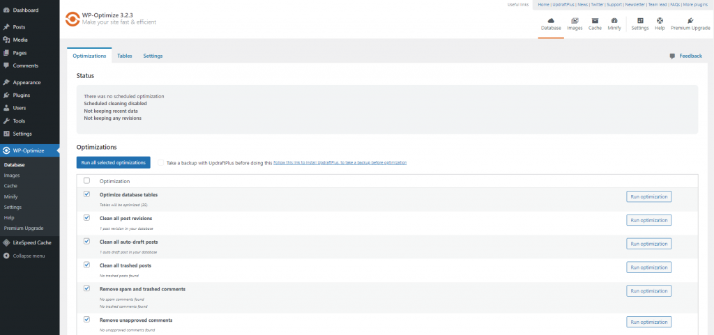 WP-Optimize database