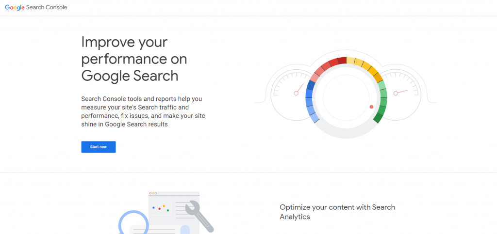 Google Search Console homepage
