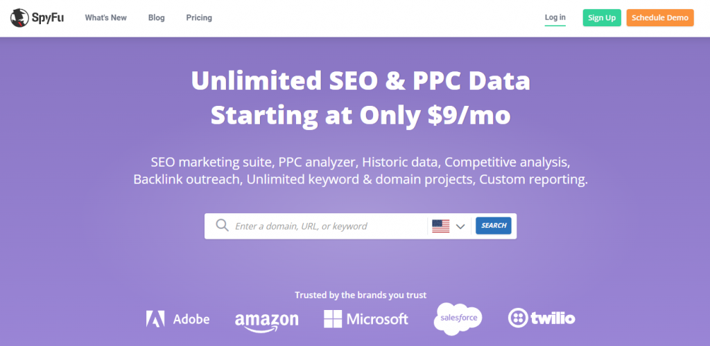 SpyFu homepage