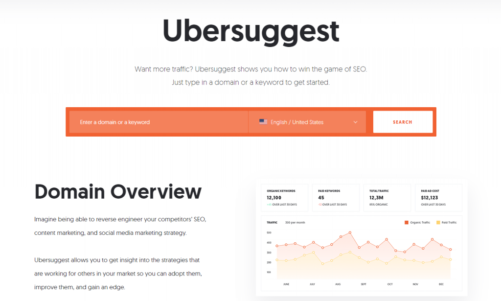 Ubersuggest homepage