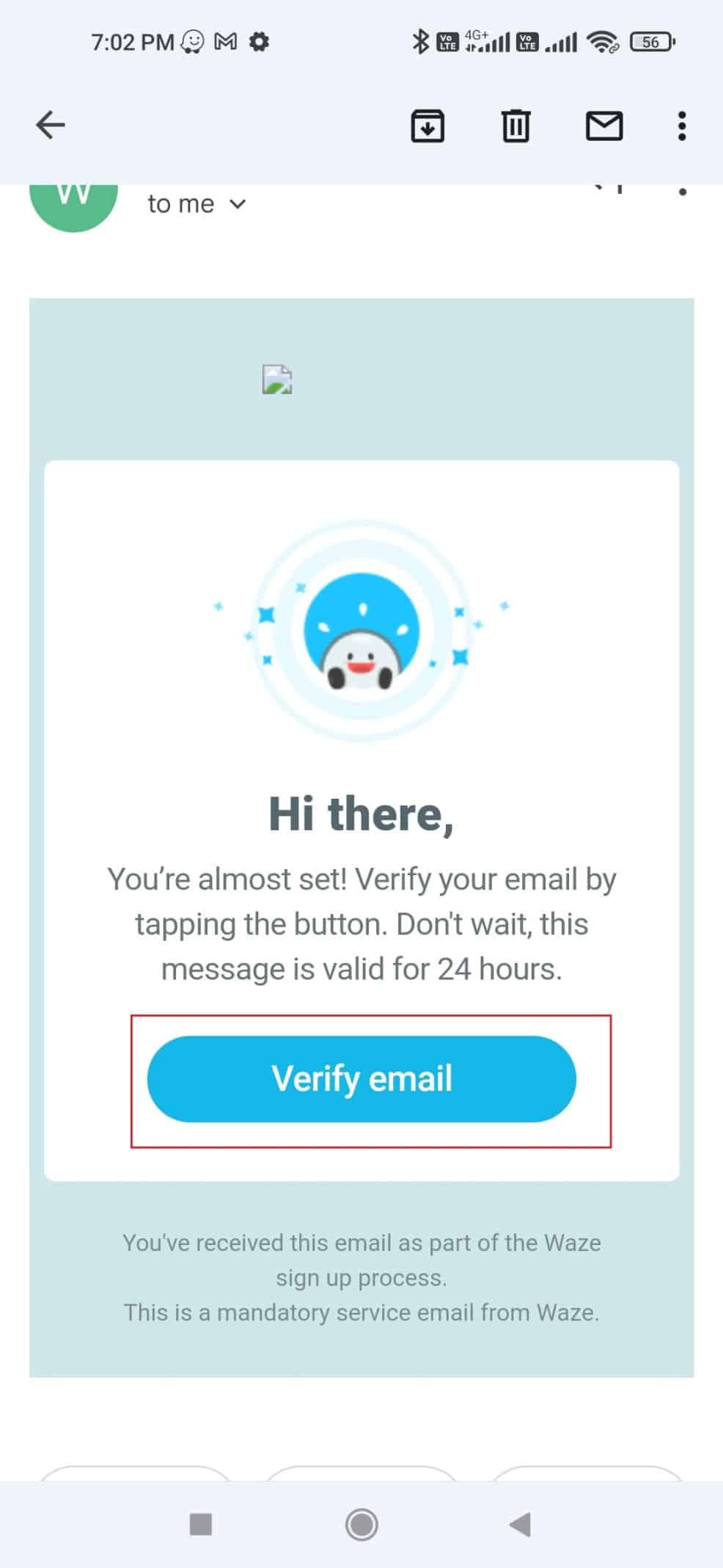 tap on verify email button. How to Verify Waze Email Account