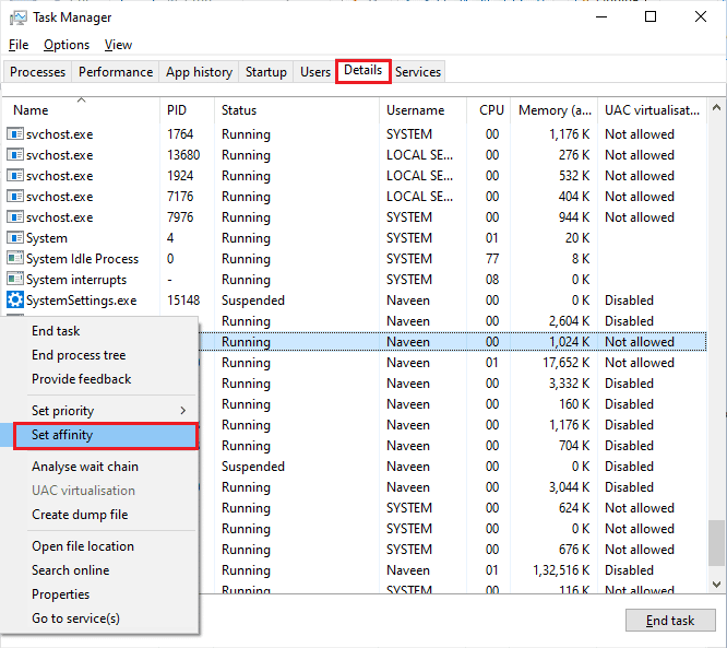 switch to the Task Manager window and right click on TslGame.exe then select the Set Affinity option