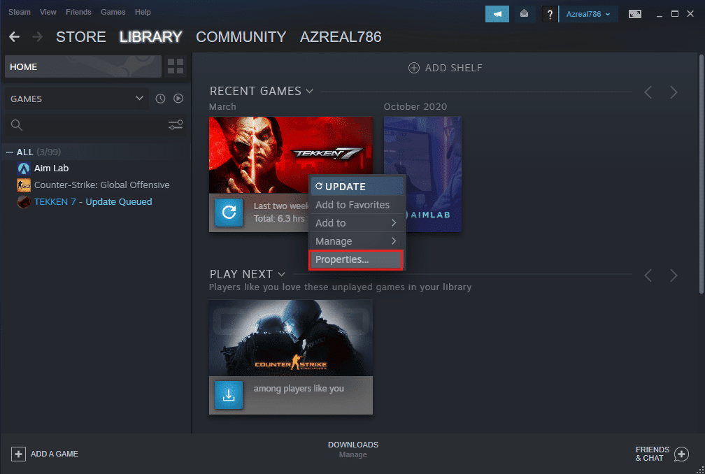 Make a right click on game to open Properties