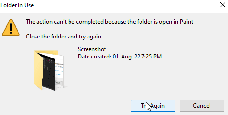 folder in use