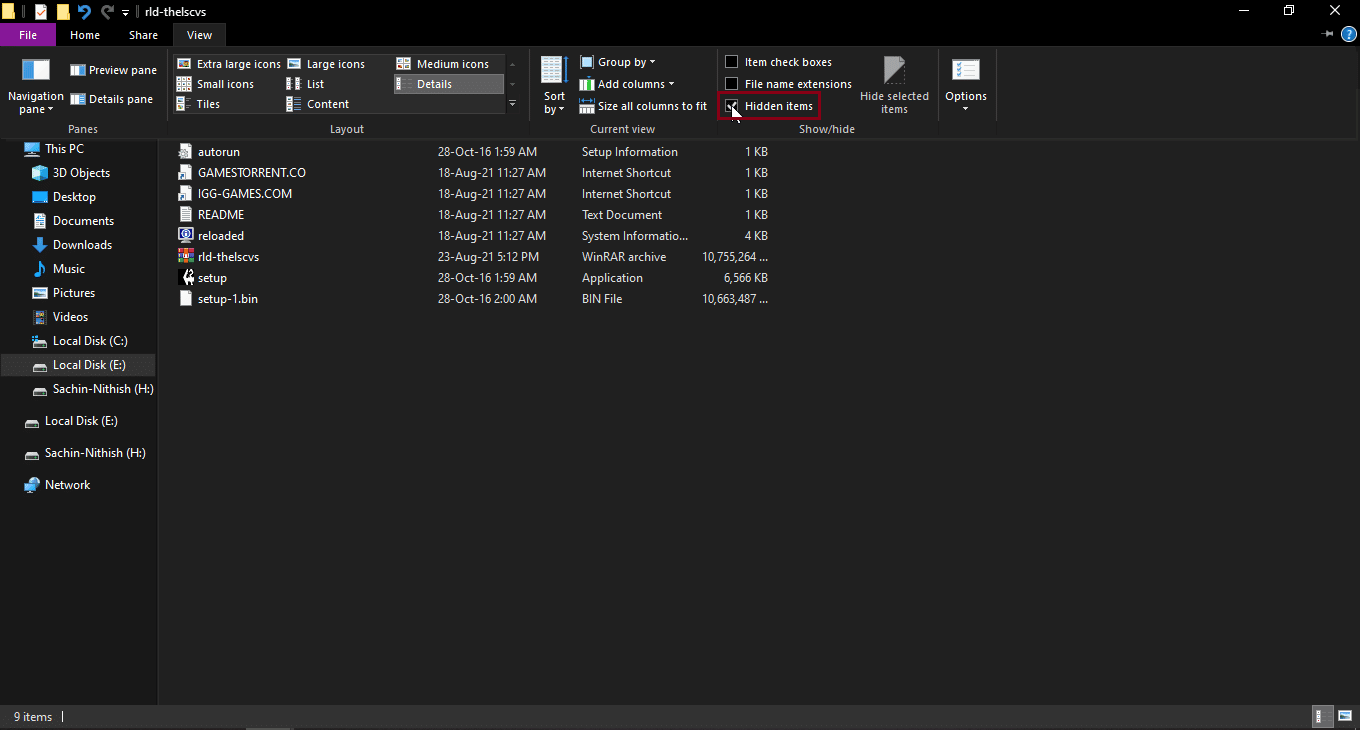 click on tickbox near hidden items