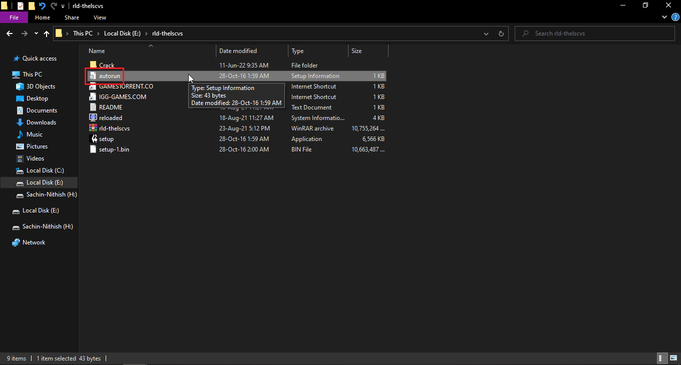 select autorun.inf file