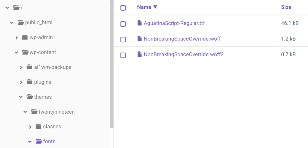 Manually uploading fonts using Hostinger's File Manager