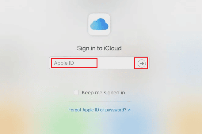 Enter your Apple ID in the available field and click on the next arrow icon