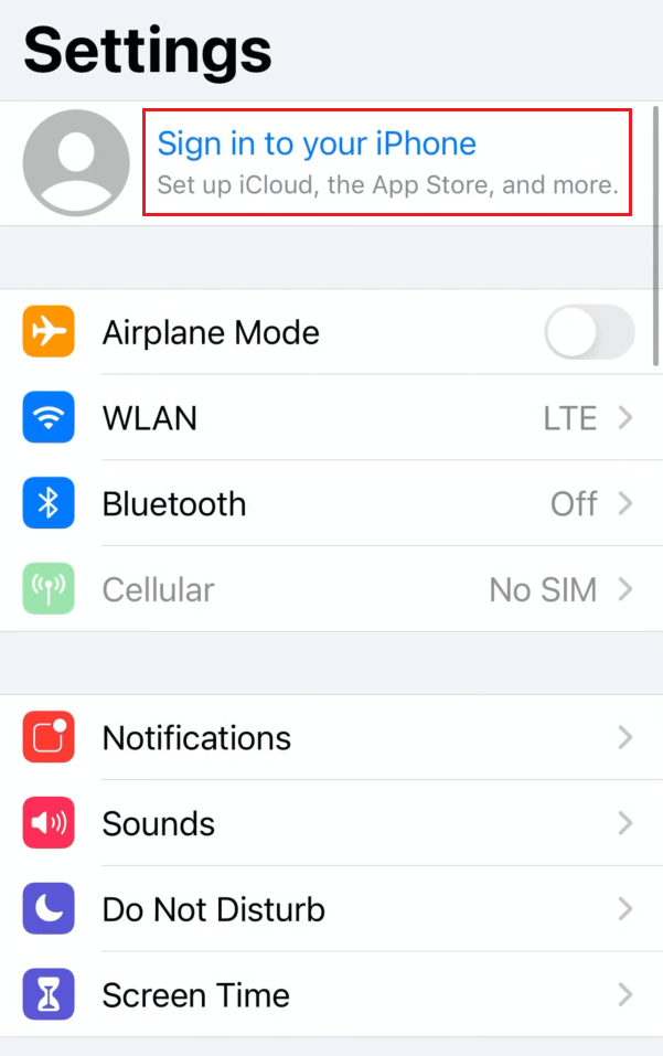 Tap on Sign in to your iPhone from the top
