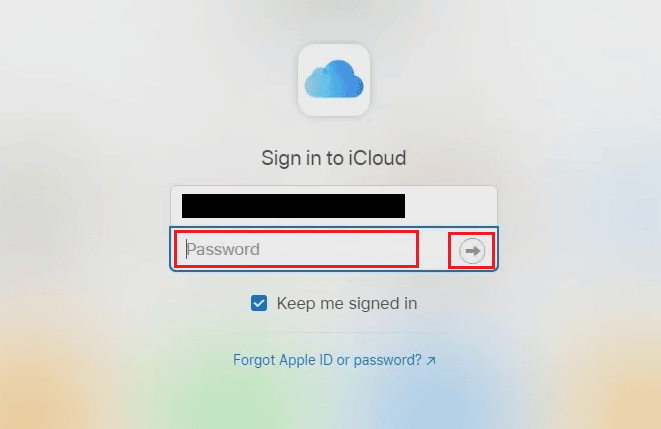 enter your Apple ID (iCloud) Password and click on the next arrow icon