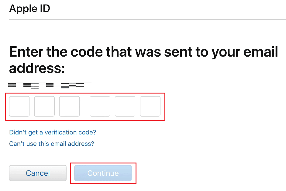 enter the verification code sent to your registered email address and click on Continue