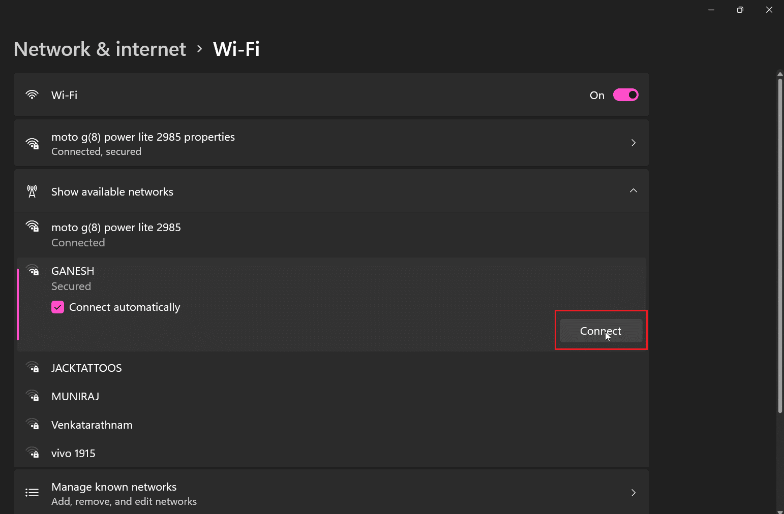 click on another available network you know and click on connect