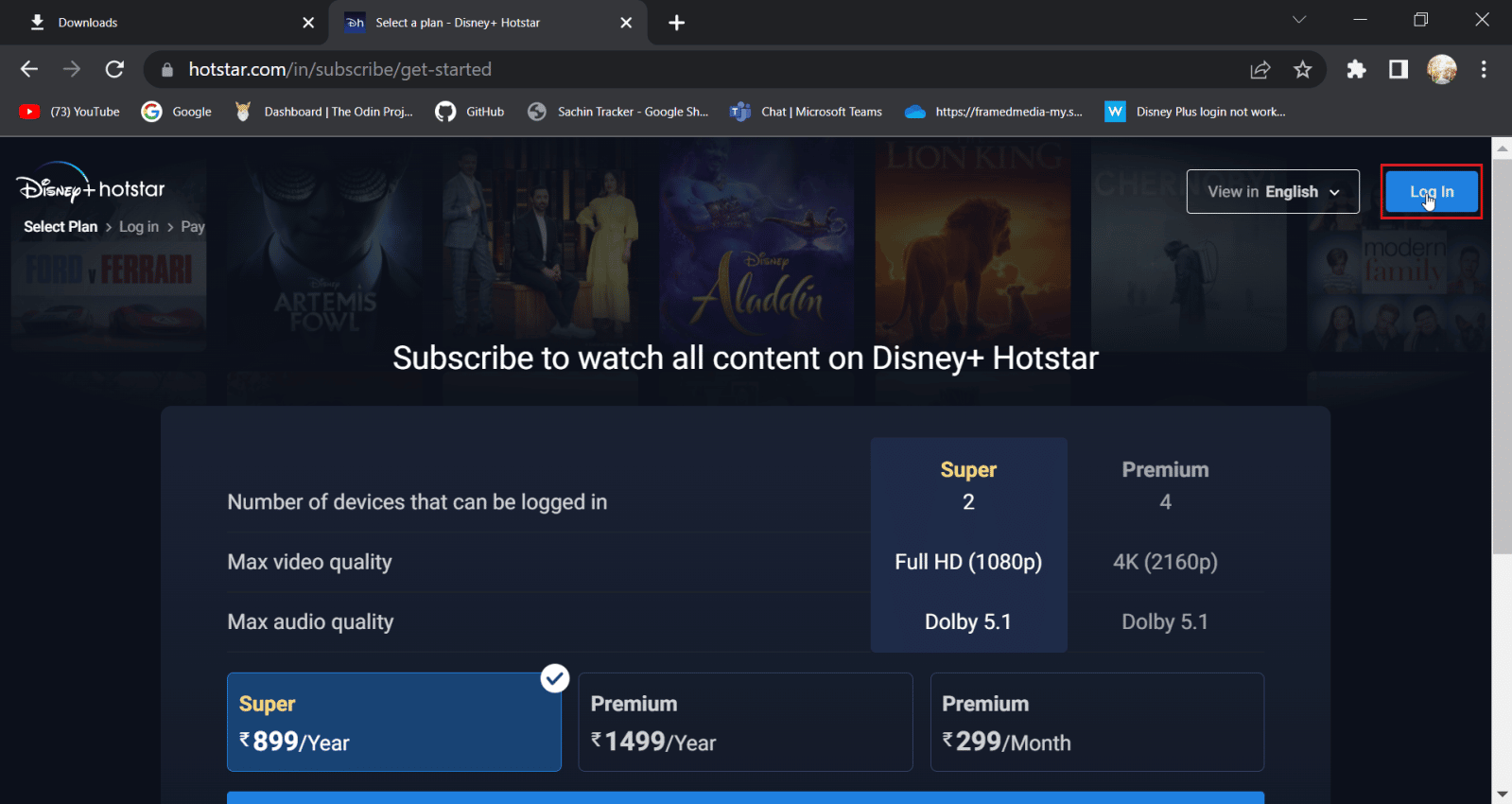 click on login button