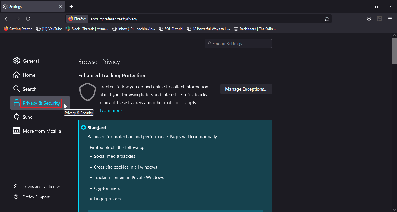 click on privacy and security. Fix Disney Plus Login Page Not Loading