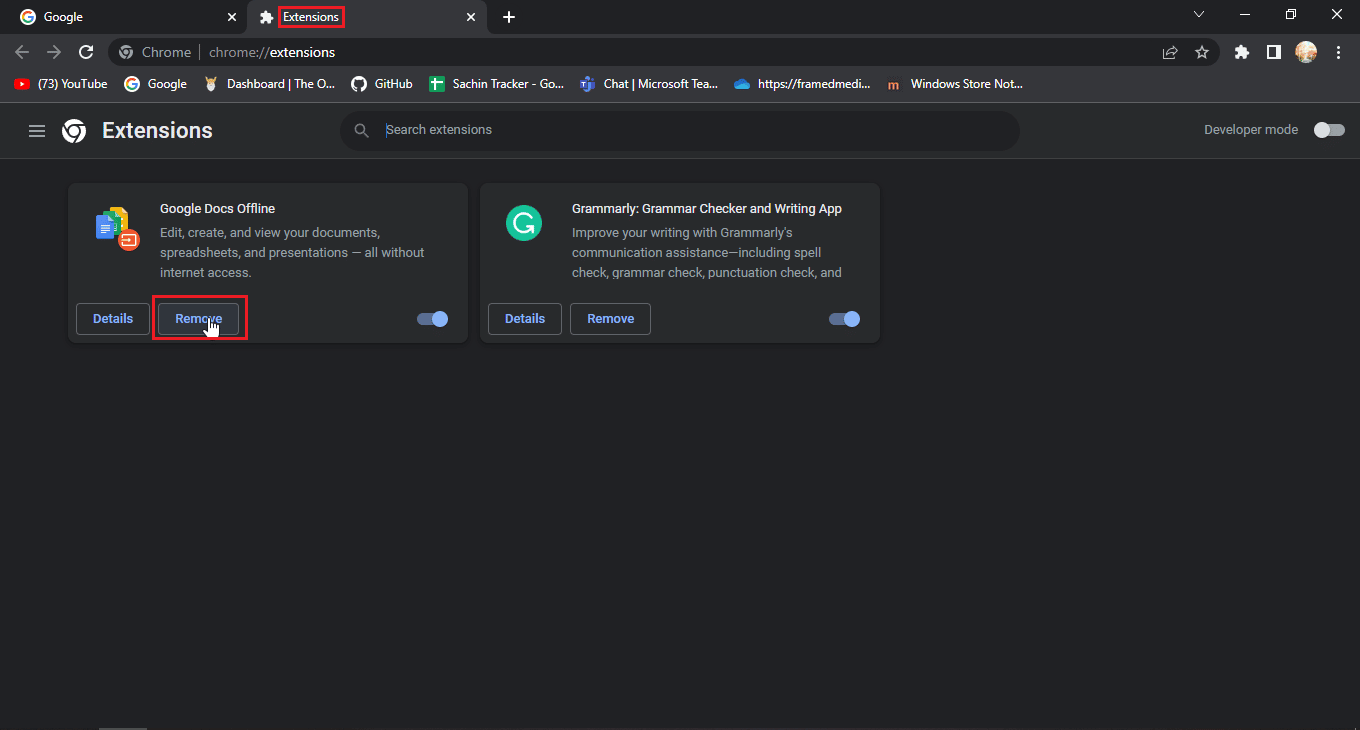 click on remove button on an extension you don't wish to have