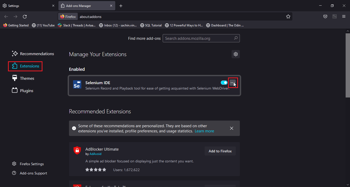 click on the three dots on an extension