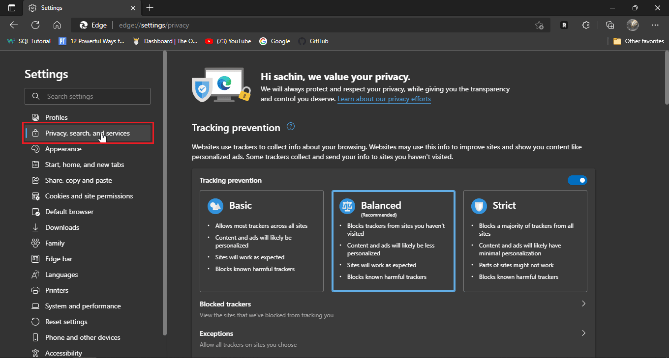 click on privacy search and services tab. Fix Disney Plus Login Page Not Loading