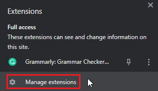 click on manage extensions
