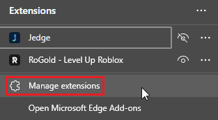click on manage extensions