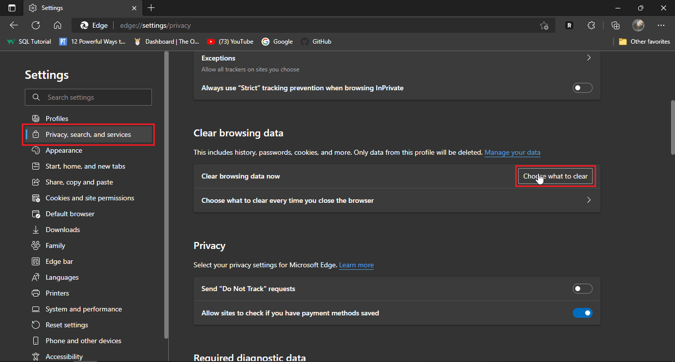 click on choose what to clear under clear browsing data heading