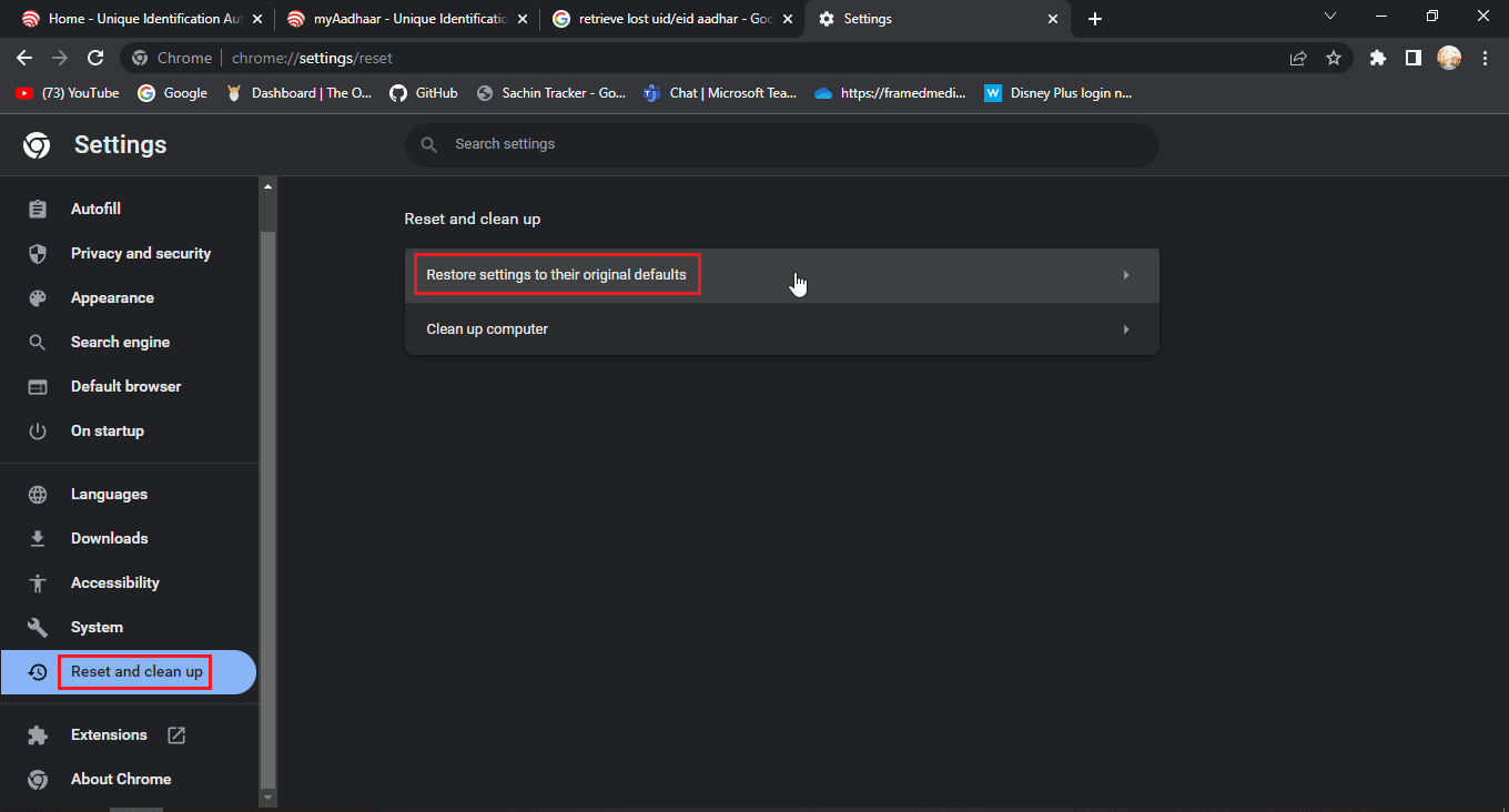 click on reset and cleanup and select restore settings to thier original defaults