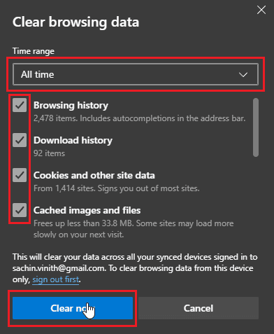 clear browsing data