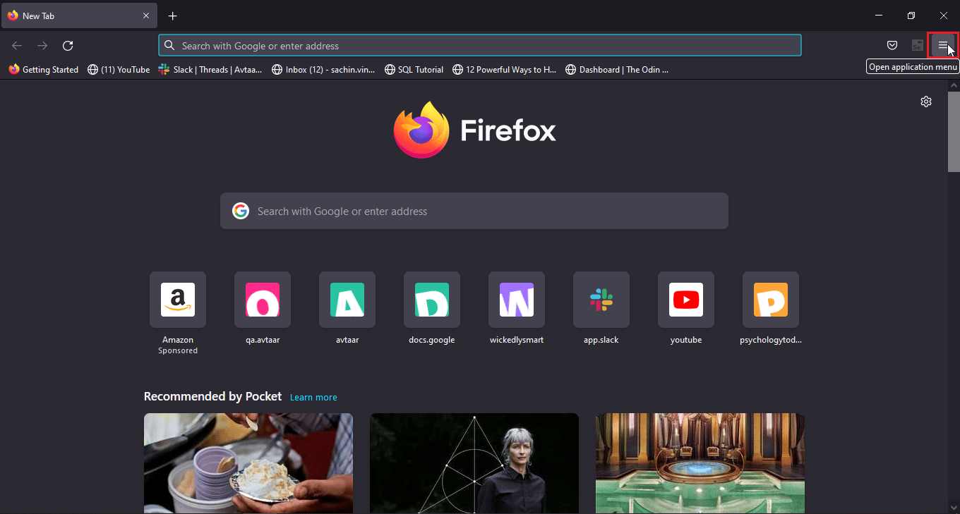 click on application menu