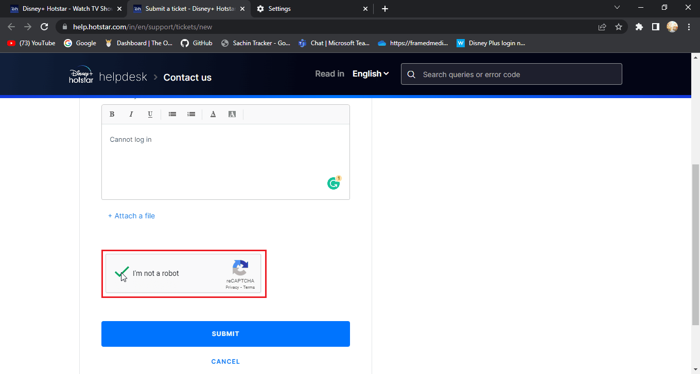 click on i am not a robot checkbox. Fix Disney Plus Login Page Not Loading