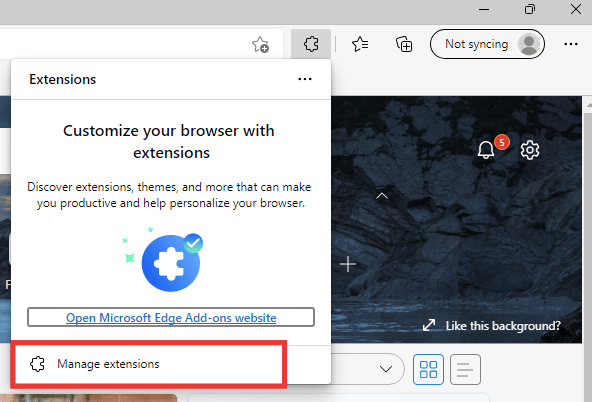 click on manage extensions. Fix Netflix Error Code NSES-404